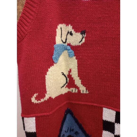 Capacity petite red with dogs,  sleeveless button down cardigan. Cottage Core, g - Picture 3 of 6